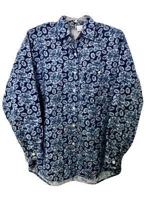 Camisa Ilio Erma Años 90 Para Mujer M Azul Marino Floral Abotonada Manga Larga Almohadillas para el Hombro Foto 1 de 4