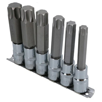 6pc 1/2" Drive T55-T100 Star Torx Socket Bit Set Ratchet Torque 100mm Long TE283 - Image 1 of 4