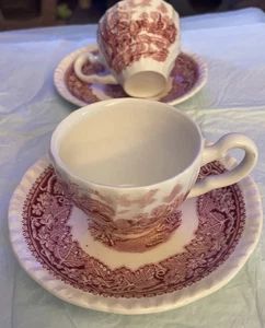 Vintage Mason's Vista Demitasse Red/White Cup & Saucer Sets (2) Ironstone - Picture 1 of 8