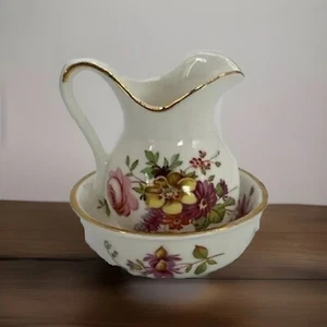 Brocca e ciotola vintage Hammersley England Bone China miniatura fiori 2,5" - Foto 1 di 5
