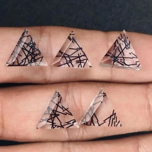 5 Pieces Gorgeous Rutiled Quartz Triangle Cabochon Loose Gemstone 12 x 12 mm - Picture 1 of 8