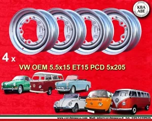 4 pz. Cerchi acciaio Volkswagen Maggiolino Buggy Kafer 5.5x15 ET15 5x205 Felgen - Foto 1 di 9