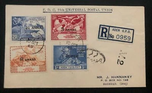 1949 Aden First Day Cover FDC To Bagdad Iraq 75th Universal Postal Union UPU B - Picture 1 of 2