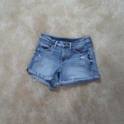 Pantalones Cortos Boyfriend Plateados Para Mujer 28 Azul Denim Lavado Claro Elástico Foto 1 de 4