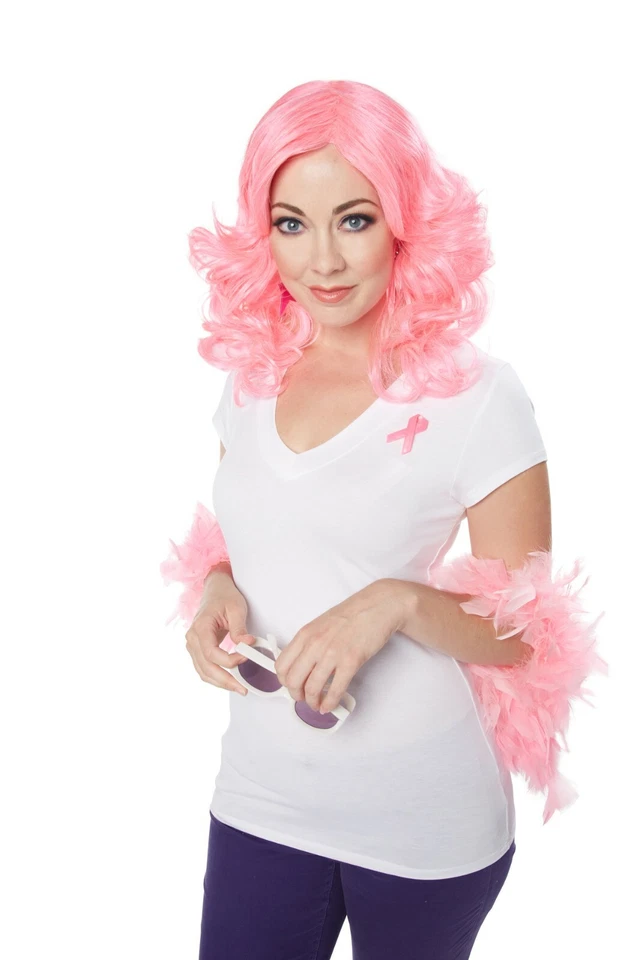 Fight Cancer Pink and Feathered Adult Costume Wig  - Image 1 of 1