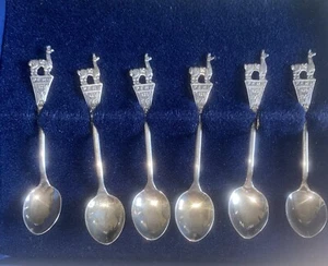 Set 6 cucchiaini souvenir vintage Del Pilar Perù lama argento sterling 925 39,5 g - Foto 1 di 16