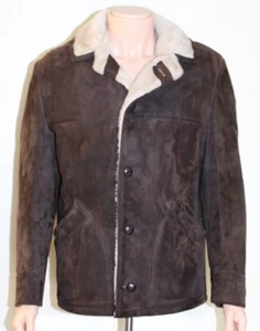 Vintage 70s Montgomery Ward Canada Brown Faux Suede Fur Lined Button Jacket Men's 42 - Bild 1 von 22