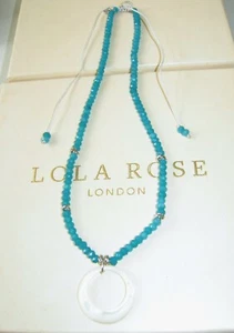 LOLA ROSE MOTHER PEARL PENDANT TEAL BLUE QUARTZ ADJUSTABLE 16"-26" NECKLACE QVC - Picture 1 of 2