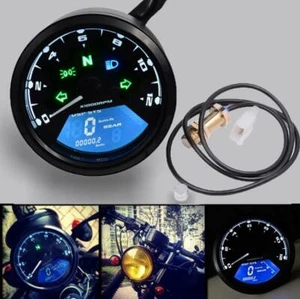 12000rpm Round Motorcycle Blue LCD Digital Speedometer Tachometer Odometer - Picture 1 of 4