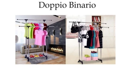 Appendiabiti Stender doppio con ruote Attaccapanni salvaspazio Regolabile 72 130 - Immagine 1 di 4