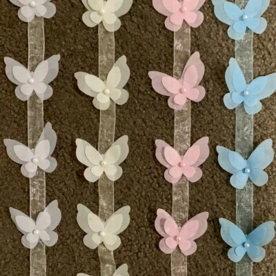 10pc Organza Butterfly Ribbon 8 colours Trim Sewing Lace Pearl Wedding #1348 - image 1 of 3