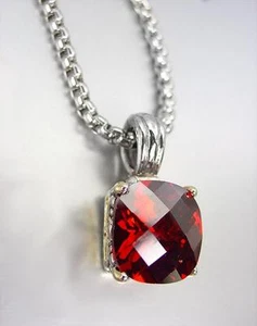 Designer Style Silver Gold BALINESE Red Garnet CZ Crystal Pendant Chain Necklace - Picture 1 of 3