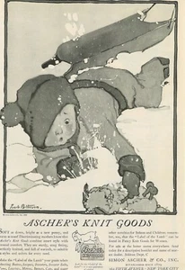Aschher's Knit Goods 1919 trineo clid en nieve anuncio impreso decoración del hogar - Imagen 1 de 2