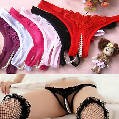 Women Sexy Pearl Briefs Knickers Thongs Panties Lace Underwear Lingerie G-String • 3.09€