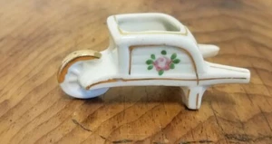 Vintage Miniature Wheelbarrow Hand painted Porcelain JAPAN 2 3/4"  - Picture 1 of 3