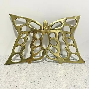 Retro brass butterfly trivet kitchen kitsch whimsical collectible home decor - Picture 1 of 6