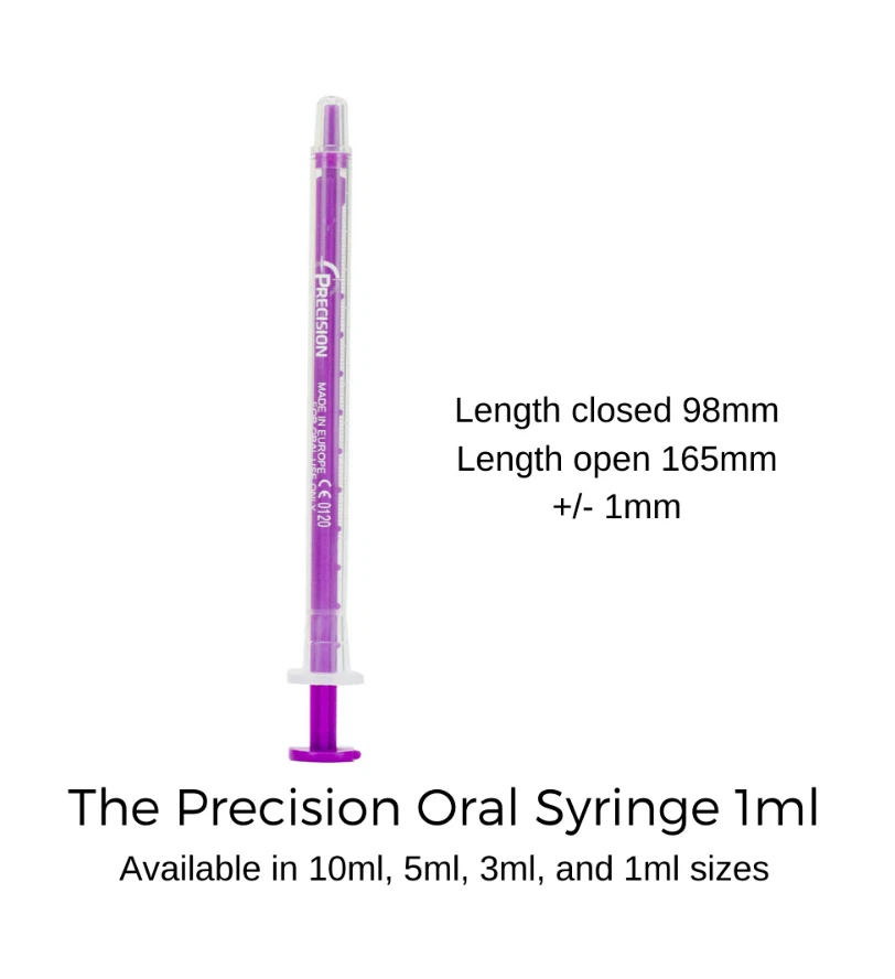 1ml Oral Syringe - Pack of 5 Precision Purple Oral Syringes, Reusable, CE Marked
