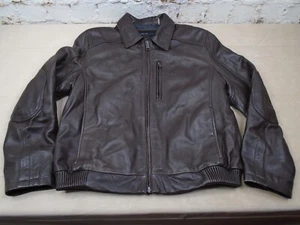 Marc New York Brown Leather Jacket Mens Large Full Zip Soft Heavy Quilt Liner - Picture 1 of 16