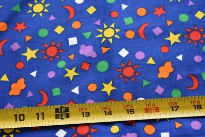 10" Long, Bright Colorful Stars Sun Moon & Clouds on Blue Cotton, Hoffman,N2790 - Image 1 of 4