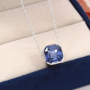 Reale Zaffiro Blu 925 Moda Gioielli Pendente Argento Anniversario Regali - Foto 1 di 7