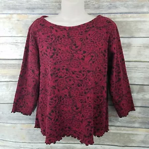Lo último Algodón Marc Ware Talla M Tejido Top Rojo Floral 100% Algodón Borde Lechuga - Imagen 1 de 7