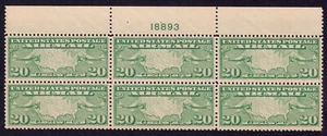 US Scott C9 (P# block of 6) 1927 Map of US and Two Planes, 20c, NH MINT - Picture 1 of 1