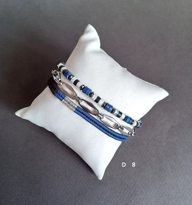 全新 男式 青金石 带不锈钢编织绳 3 件套手链 — 第 1/4 张图片