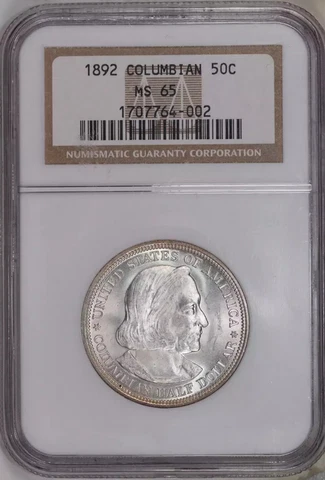 1892 50C Columbian Exposition Commemorative Half Dollar NGC MS65 Blast White R3 Cover