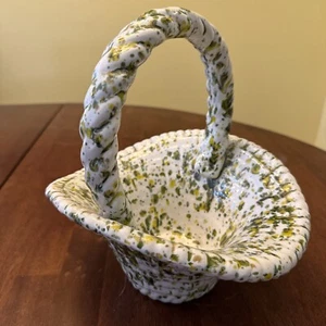 Hand Painted Handmade Hobbyist Splatter Paint Basketweave Ceramic Easter Basket - Picture 1 of 15