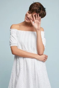 NWT Anthropologie Carter Off-The-Shoulder Swing Dress By Joa Size M Petite - Picture 1 of 6