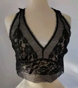 Adore Me Black Pullover Lace & Fishnet Bra Bralette Sz XL Racerback Wide Band - Picture 1 of 9