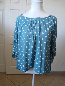 Maeve By Anthropologie Braxton Polka Dot Flutter Sleeve Blouse Small Teal White - Picture 1 of 15