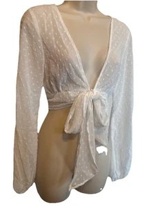 NWT Windsor Ivory Long Balloon Sleeved Crop Top Shirt Medium - Picture 1 of 10