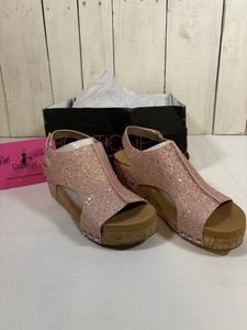 NIB Corky's Carley Pink Glitter Wedge Womens Casual Sandals Size 8 New - Picture 1 of 14
