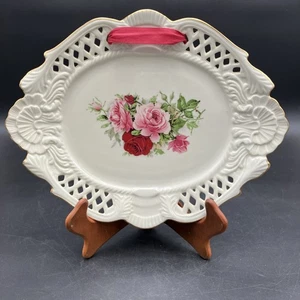 Vtg VICTORIAN ROSE Platter Formalities By Baum Bros 10" x 8" OVAL Tray EUC - Picture 1 of 8