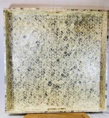 Mother of Pearl Serving Tray with Beige Geometric Pattern - Christmas Gift 21" - Image 1 of 4