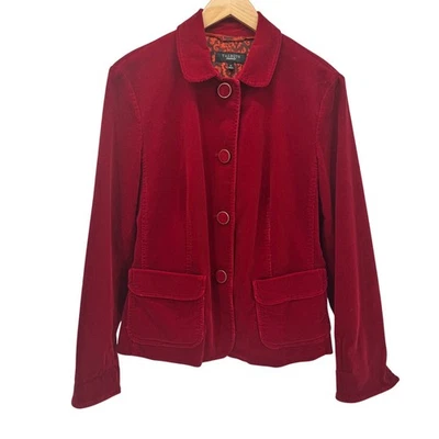 Talbots Blazer Womens 14 Red Velvet Corduroy Button Up Lined Jacket + Pockets - Image 1 of 4