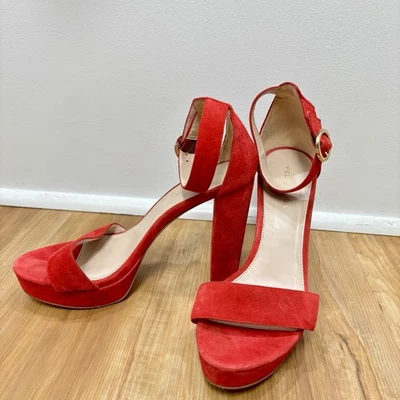 Tacones de gamuza rojos Pello Moda - Talla 8,5 M - Plataforma bloque - Excelente estado Foto 1 de 4