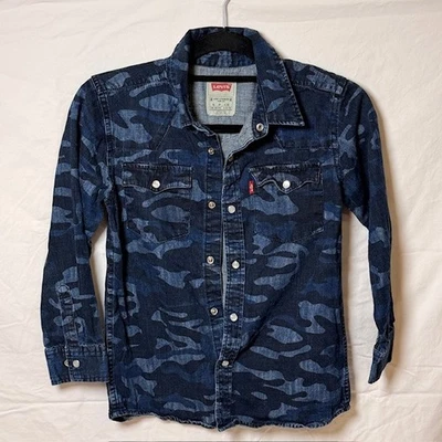 Levis Pearl Snap Denim Shirt Camouflage Camo Blue Boys Large S, 8-10 YRS - Image 1 of 4