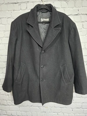 Abrigo de lana Schott NYC para hombre XL negro forrado de un solo pecho hecho en Canadá cálido Foto 1 de 4