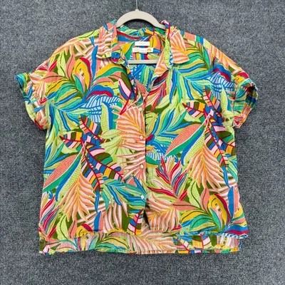 CC California рубашка женщин M льняной лист печати пуговицы квадратный тропический гавайский - Изображение 1 из 4