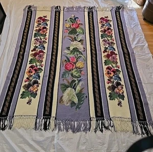 Tunesische Häkel & Kreuzstich Decke 71x89" - Bild 1 von 6