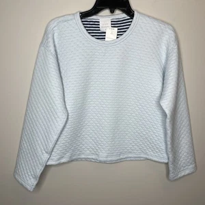 J.CREW Quilted Pullover Women Small Reversible NEW Blue Stripe Sweatshirt BY985 - Picture 1 of 16