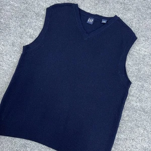 Vintage GAP Sweater Vest Men XL Navy V Neck Lambswool Y2K Preppy Academia *READ* - Picture 1 of 8