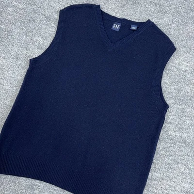 Vintage GAP Sweater Vest Men XL Navy V Neck Lambswool Y2K Preppy Academia *READ* - Image 1 of 4