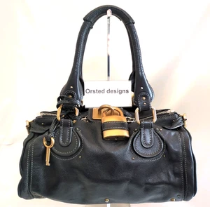 Bolso de Mano CHLOE Paddington Cadena Candado Llave Boston Cuero Negro Auténtico Japón - Imagen 1 de 23