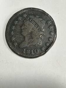 Moneda de cobre temprana de 1 c con cabeza grande clásica de 1810 detalles de mejor calidad - Imagen 1 de 2