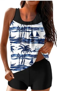 Tankini Swimsuits for Women Two Piece Bathing Swim Suit Tank Boyshort - Medium - Picture 1 of 6
