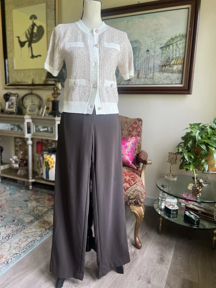 Pantalones de pierna recta ancha con cremallera lateral de lana marrón Georgio Armani para mujer, UE 40-4 Foto 1 de 4