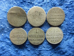 HAMBURG 1 SCHILLING 1778, 1790, 1819, 1841, 1846, 1855A (6)some low quality - Picture 1 of 2